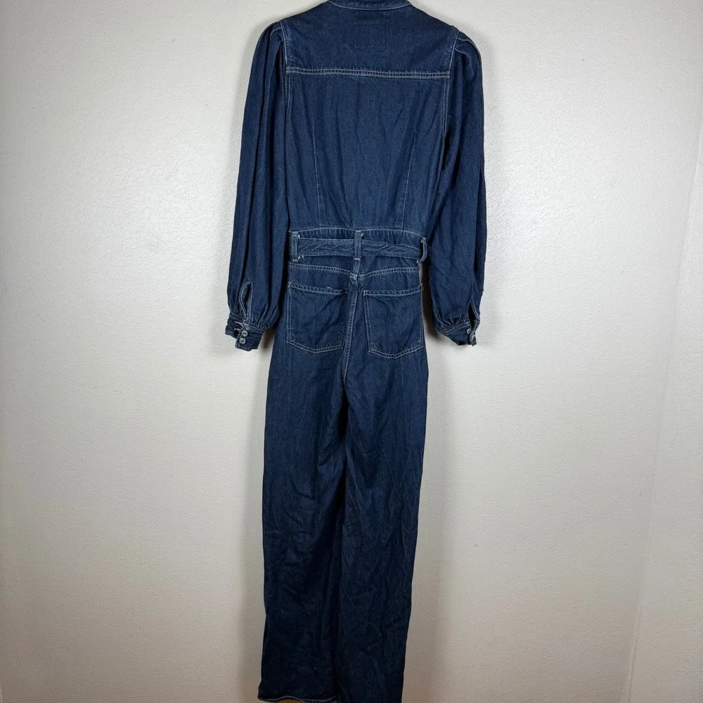 7 For All Mankind Denim Jumpsuit XS Dark Wash Puff Sleeve Wide Leg Blue - Picture 2 of 11